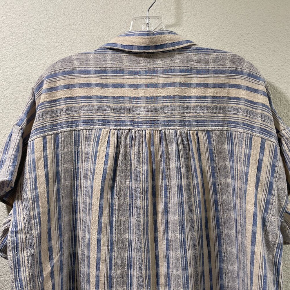 UMGEE  Flutter Short Sleeve Knee Length Oversize Shirt Dress Stripe Blue/Cream L - Picture 7 of 9
